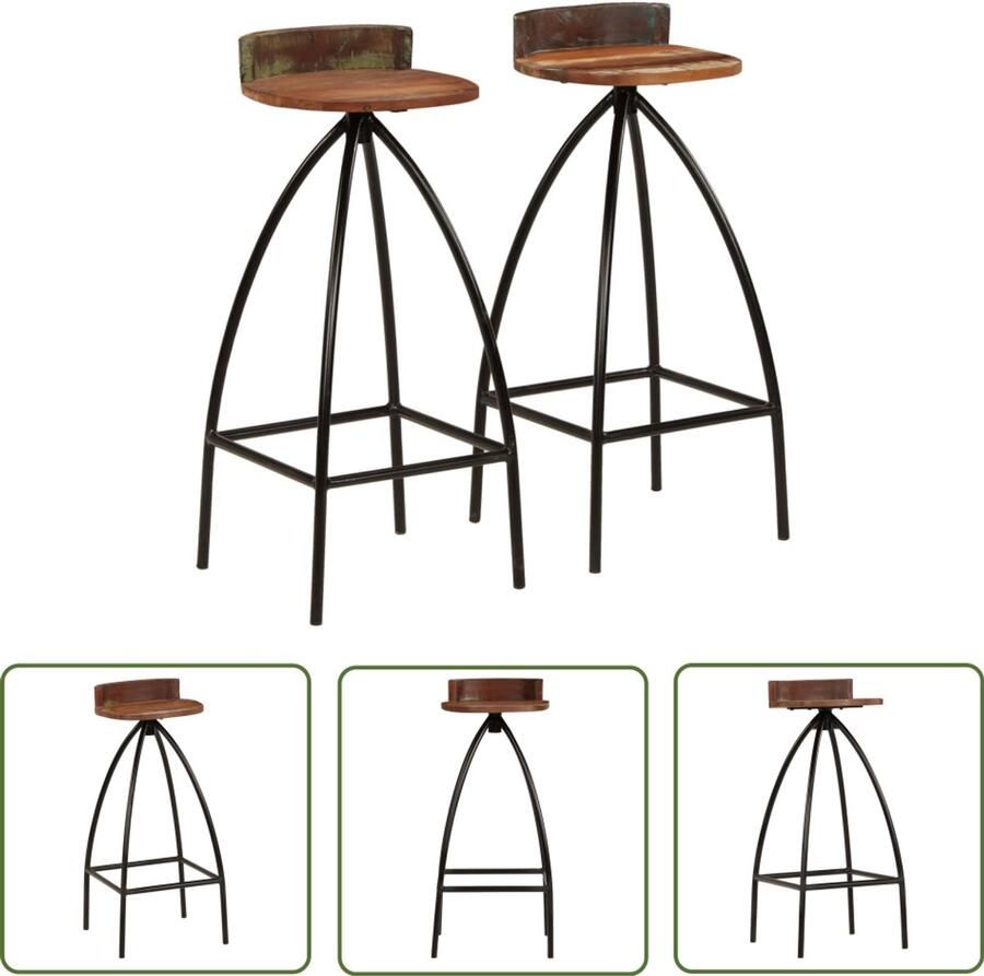 VidaXL Barkrukken Massief Gerecycled Hout 2 Stuks Barstoel Bruine Barstoel Vintage Barstoel Hout Barstoel Recycled Wood Furniture Design Barstool Keukenstoel Eetkamerstoel