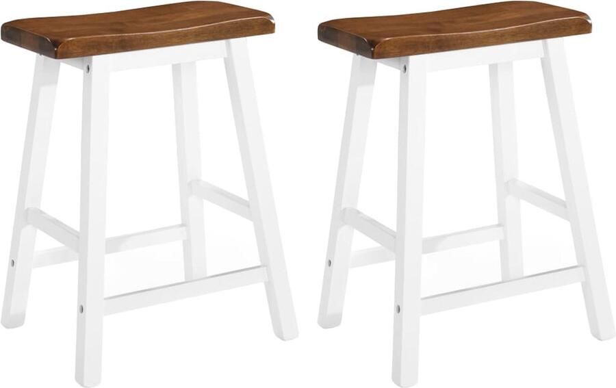 VidaXL Barkrukken Massief hout Set van 2 Houten Barkrukken Bruine Barkrukken Witte Barkrukken Set Eetkamer Stoelen Keuken Stoelen Barstoelen Massieve Barkrukken Moderne Barkrukken Landelijke Barkrukken - Foto 2