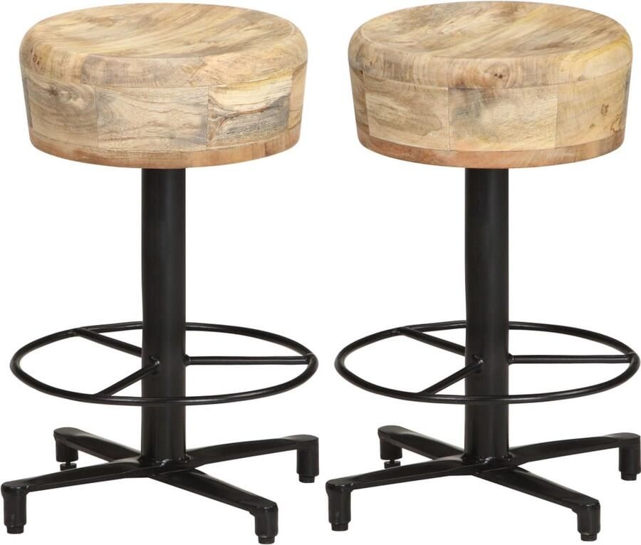 VidaXL Barkrukken Massief Mangohout Set van 2 Barstoel Barkruk Eetkamerstoelen Stoel Meubilair Mango Wood Furniture Bruine Stoel - Foto 2