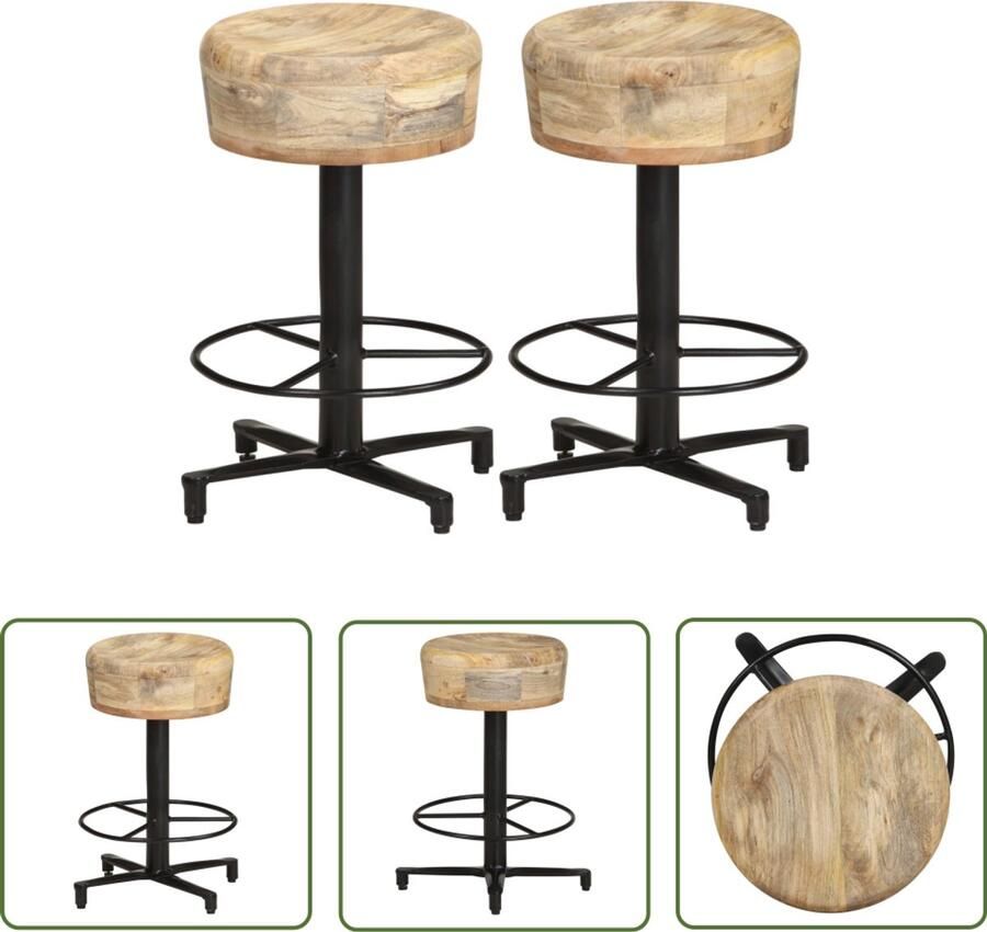 VidaXL Barkrukken Massief Mangohout Set van 2 Barstoel Barkruk Eetkamerstoelen Stoel Meubilair Mango Wood Furniture Bruine Stoel
