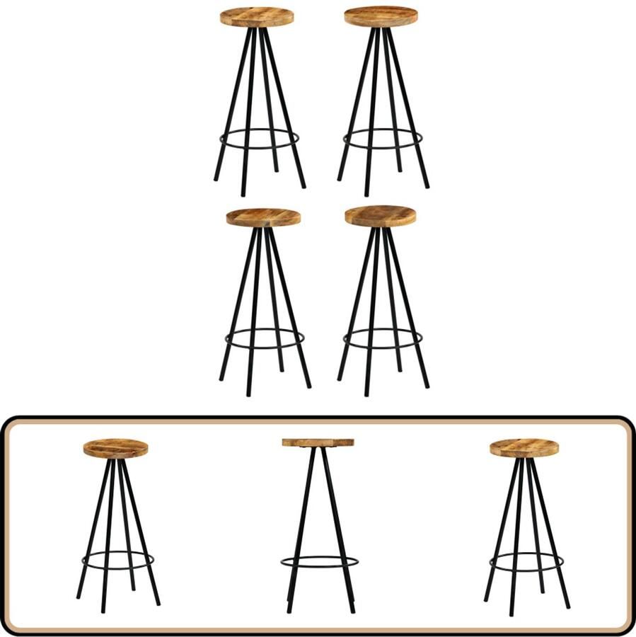 VidaXL Barkrukken Massief Mangohout Set van 4 Industriele Barkrukken Set Mangohout Barkrukken Bruine Barkrukken Stoere Barkrukken Vintage Barkrukken Design Barkrukken Keukenbar Stoelen Eetkamer Stoelen