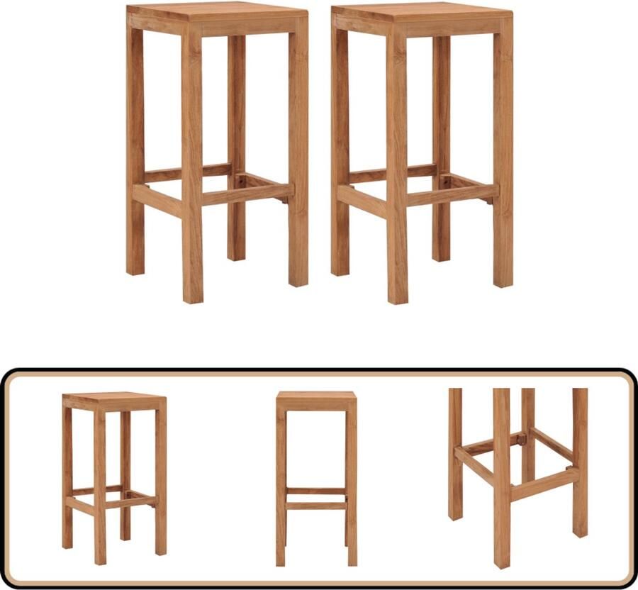 VidaXL Barkrukken Massief Teakhout Set van 2 Barstoelen Teak Hout Barkrukken Vintage Stoel Rustiek Meubilair