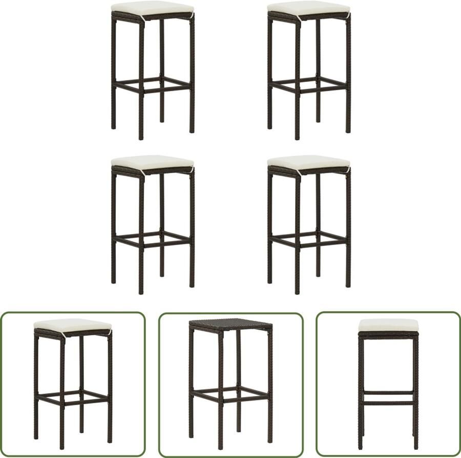 VidaXL Barkrukken Set van 4 Poly Rattan Inclusief Kussens Barstoelen Barkrukken Keukenstoelen Buitenstoelen Bistro Stoelen