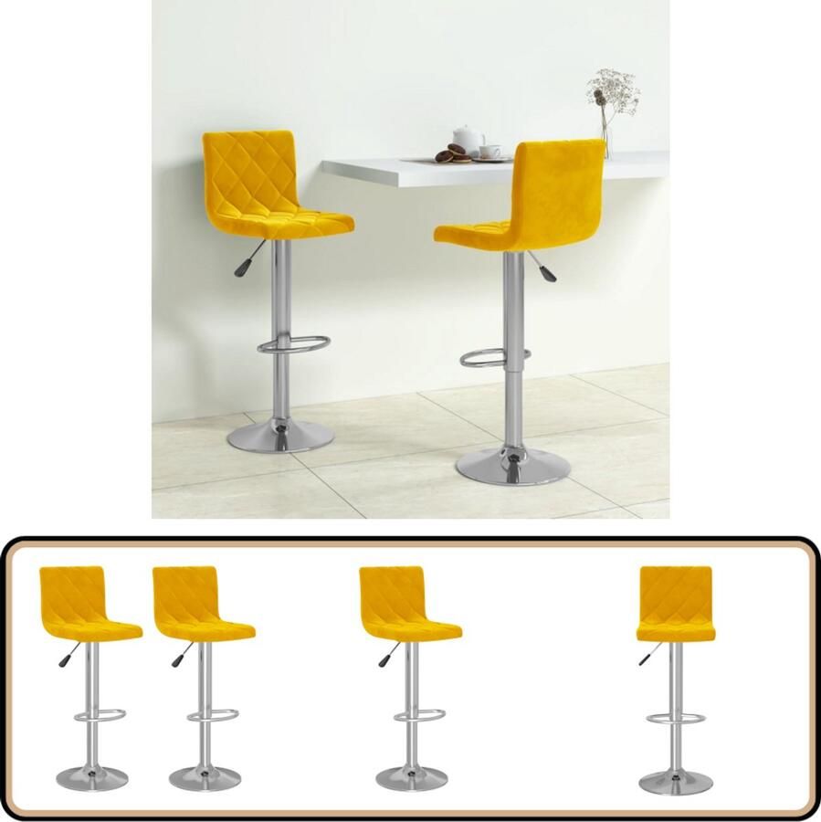 VidaXL Barkrukken Mosterdgeel 2 Stuks Verstelbaar Barstoel Barkruk Fluweel Stoel Mustard Yellow Furniture Eetkamerstoel