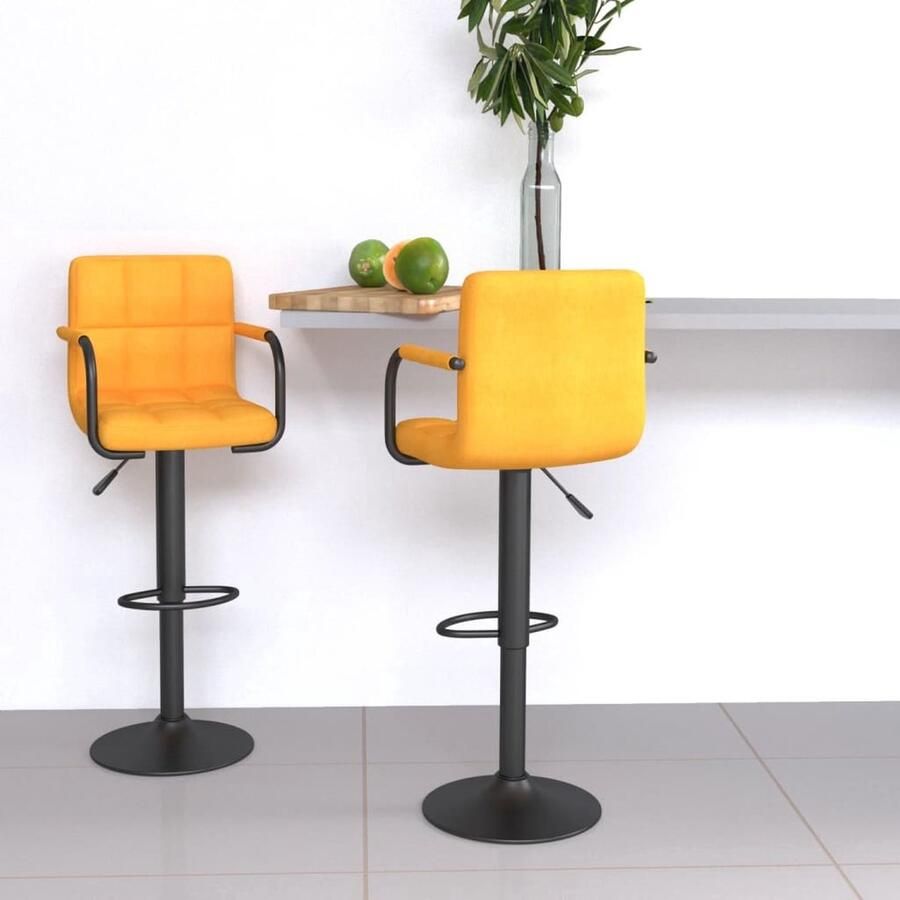 VidaXL Barkrukken Mosterdgeel Set van 2 In hoogte verstelbaar Barstoel Barkruk Stoel Mustard Yellow Industrieel Design Verstelbare Hoogte Draaibare Stoel Met Armleuningen Eetkamerstoel Keukenstoel Lounge Stoel