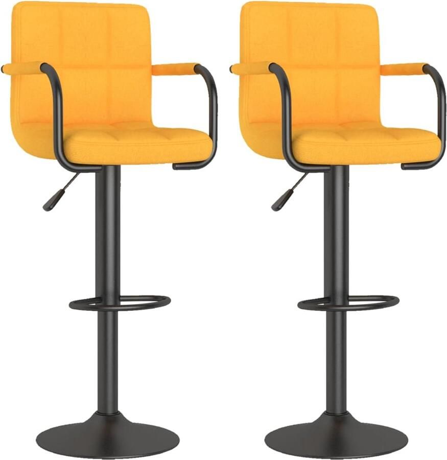 VidaXL Barkrukken Mosterdgeel Set van 2 In hoogte verstelbaar Barstoel Barkruk Stoel Mustard Yellow Industrieel Design Verstelbare Hoogte Draaibare Stoel Met Armleuningen Eetkamerstoel Keukenstoel Lounge Stoel - Foto 2