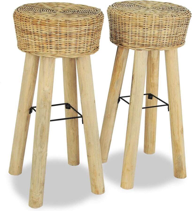 VidaXL Barkrukken Natuurlijk Rattan Set van 2 Barstoelen Barkrukken Houten Barkrukken Ratan Barkrukken Teak Barkrukken Eetkamerstoel Keukenstoel Set Van 2 Barkrukken Design Barkrukken Vintage Barkrukken - Foto 2
