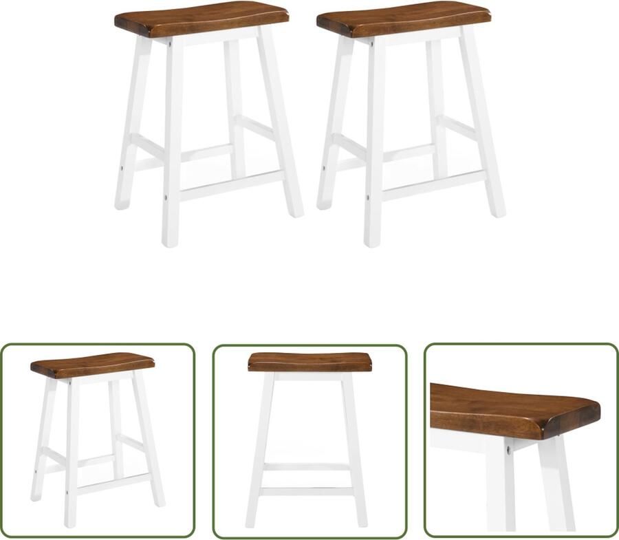 The Living Store Houten Barkrukken Set van 2 45x23x60 cm Bruin en Wit Massief hout Houten Barkrukken Set Bruine Barkrukken Witte Barkrukken Massieve Barkrukken - Foto 2