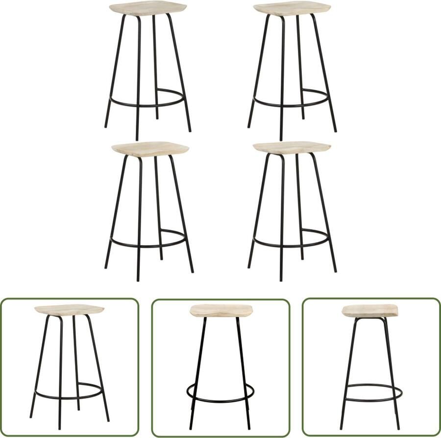 The Living Store Houten Barkrukken Massief mangohout 38 x 36 x 74 cm Bleekafwerking Houten Barkrukken Set Mangohout Meubels Bruine Barkrukken Barstoel - Foto 2