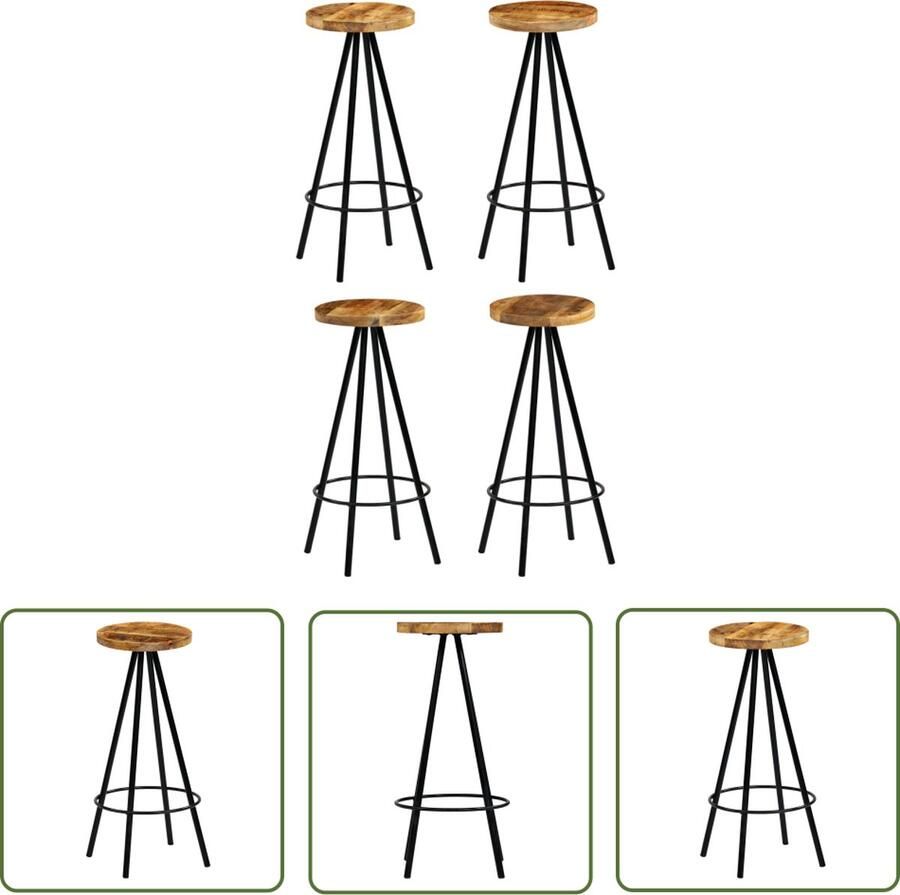 The Living Store IndustriÃle Barkrukkenset 30 x 76 cm Massief Mangohout en Staal Industriele Barkrukken Set Mangohout Barkrukken Vintage Barkrukken Bruine Barkrukken - Foto 2