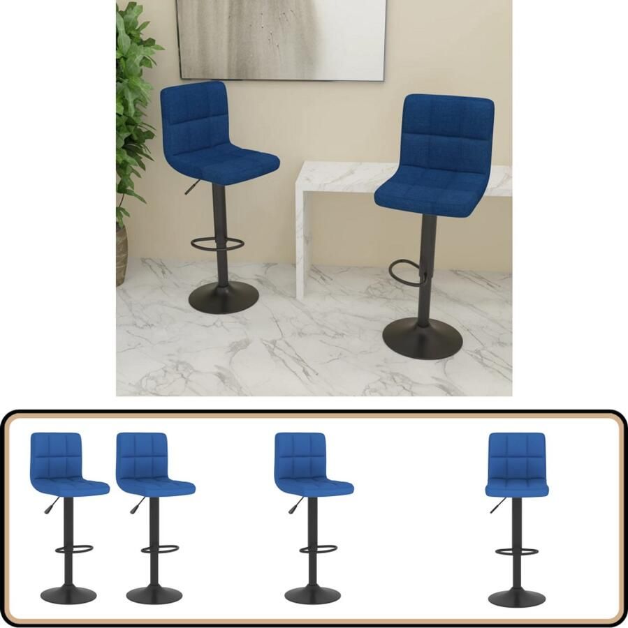 VidaXL Barkrukken Set van 2 Blauw Stof Verstelbaar Barstühlen Blauwe Stoffen Barkrukken Hoekbank Eetkamerstoel Keukenstoel