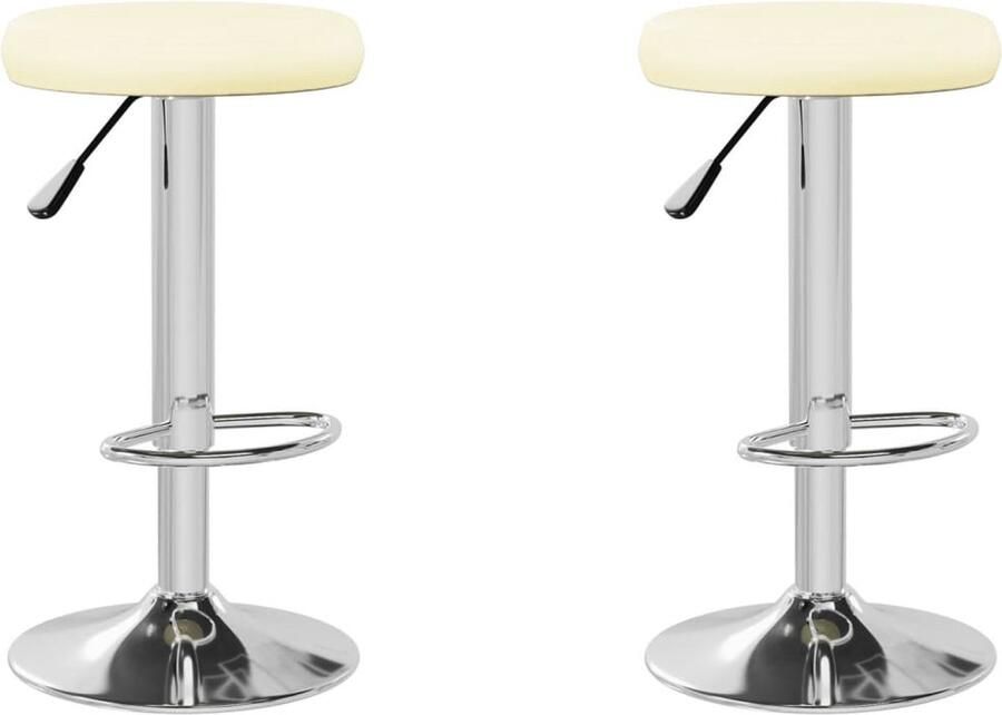 VidaXL Barkrukken Set van 2 Crèmekleurig Kunstleer Barkrukken Barstoelen Krukken Kunstleder Creme Kleur Metalen Onderstel Draaibare Stoel Hoogteverstelling Lounge Stoel Keukenstoel Eetkamerstoel