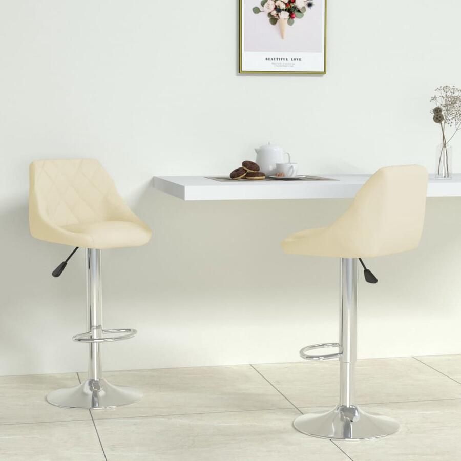 VidaXL Barkrukken Set van 2 crèmekleurig Kunstleer Barstoelen Kruk Eetkamer Stoel Barkruk Lounge Stoel Modern Meubilair Creme Kleur Kunstleder - Foto 2
