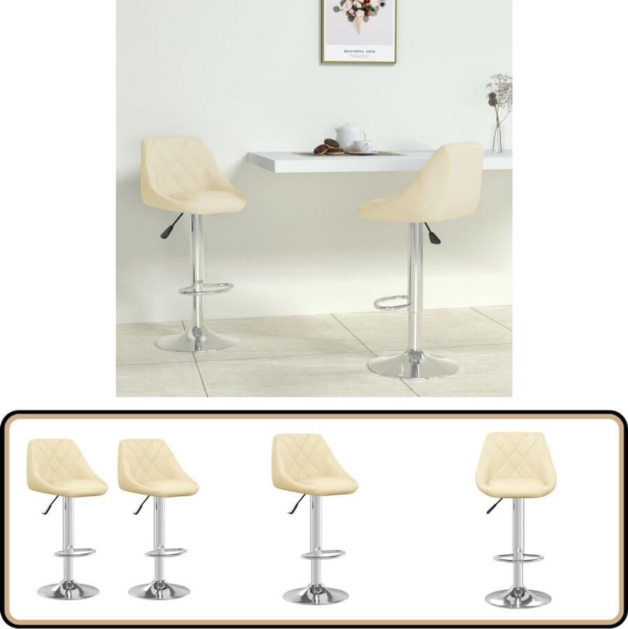 VidaXL Barkrukken Set van 2 crèmekleurig Kunstleer Barstoelen Kruk Eetkamer Stoel Barkruk Lounge Stoel Modern Meubilair Creme Kleur Kunstleder