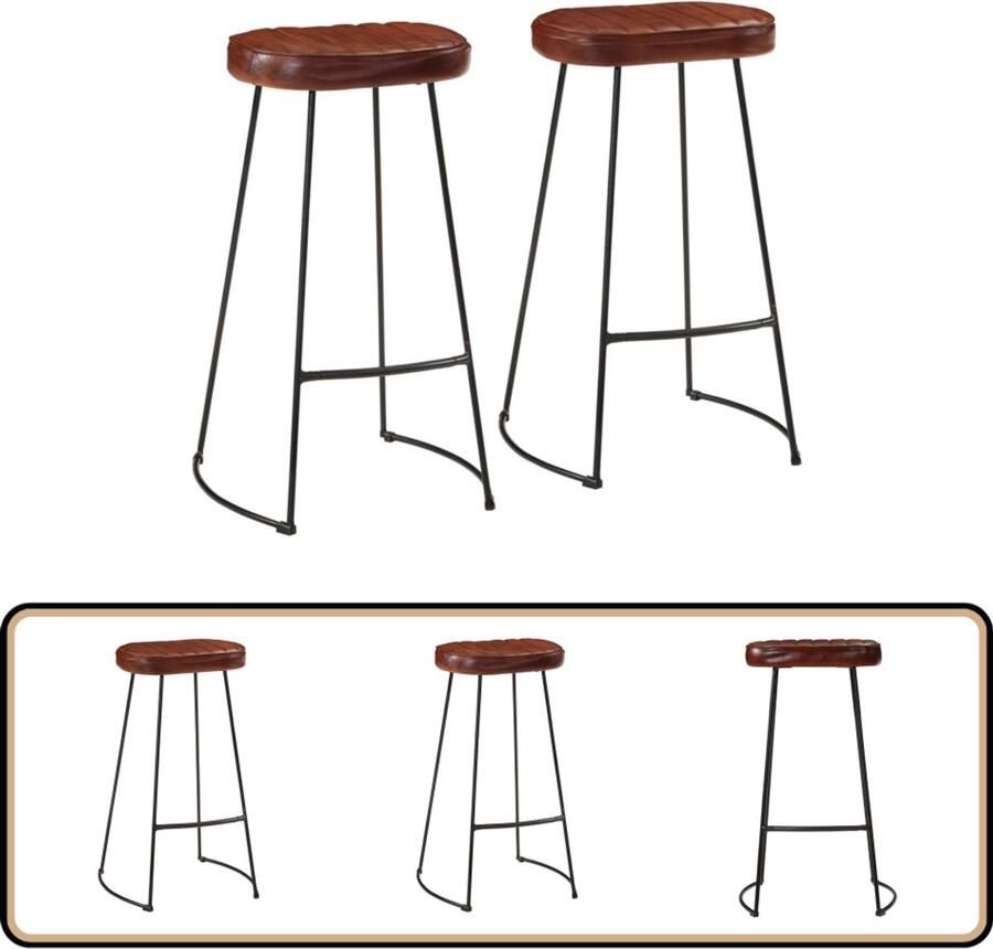 VidaXL Barkrukken Set van 2 Donkerbruin 44x37 5x78 cm Retro Barkruk Keukenbarstoelen Donkere Bruine Meubels Industriële Stijl Metalen Barkrukken