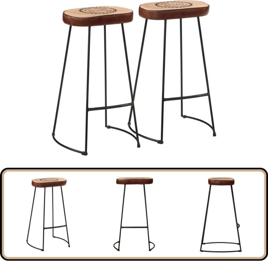 VidaXL Barkrukken Set van 2 Donkerbruin 78 cm Retro Barkruk Keukenbarstoelen Bruine Stoel Industriële Stijl Kunstleder Bankje