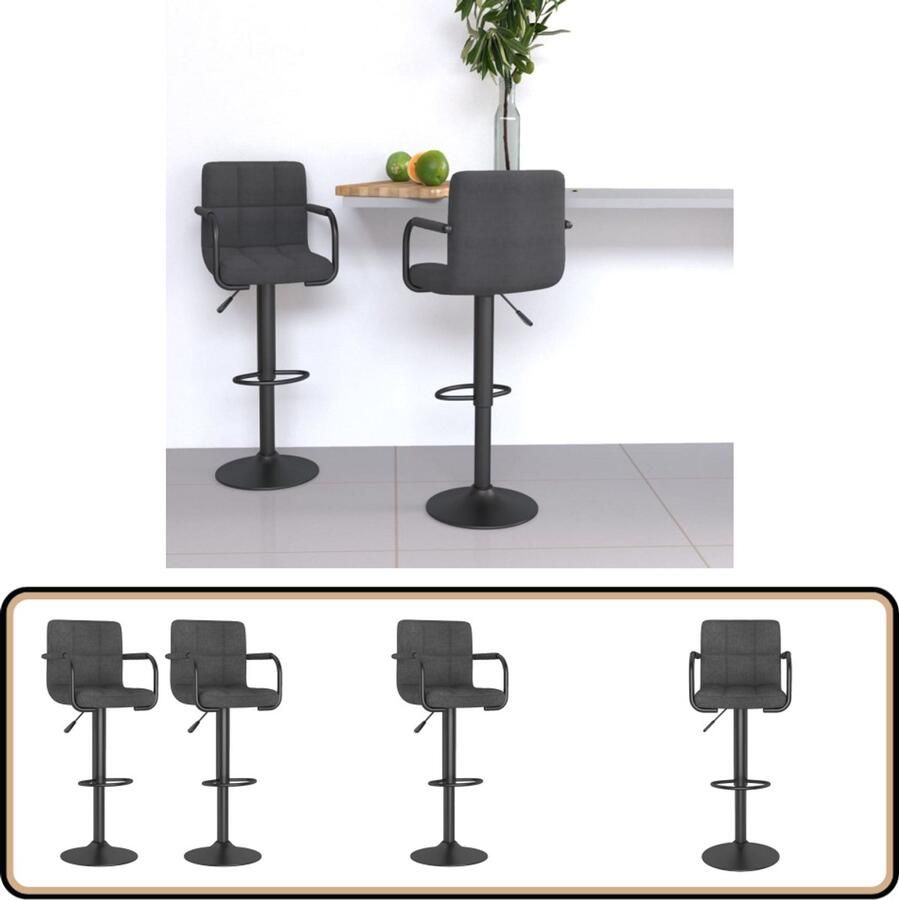 VidaXL Barkrukken Set van 2 Donkergrijs Barstoel Barkruk Stoffen Barkruk Donkere Barkruk Industriële Barkruk Draaibare Barkruk Hoogteverstelbare Barkruk Barkrukken Set Lounge Stoel Eetkamerstoel