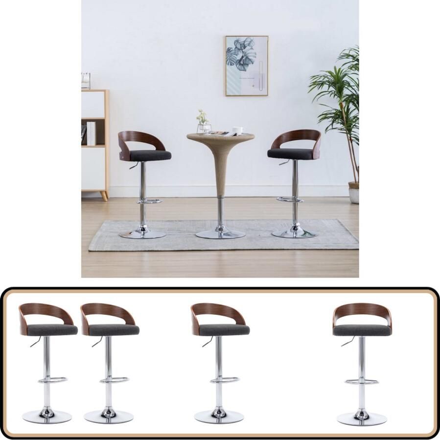 VidaXL Barkrukken Set van 2 Donkergrijs & Hout Barstooi Barkrukken Hoge Stoel Keukenstoel Eetkamerstoel