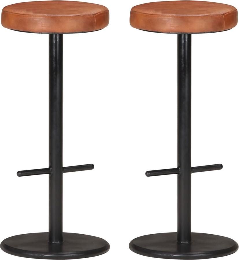 VidaXL Barkrukken Set van 2 Echt Leer Bruin Barstoelen Lederen Barstoelen Barkrukken Set Vintage Barstoelen Retro Barstoelen Keukenstoel Eetkamerstoel Bruine Barstoelen Zwarte Barstoelen - Foto 2