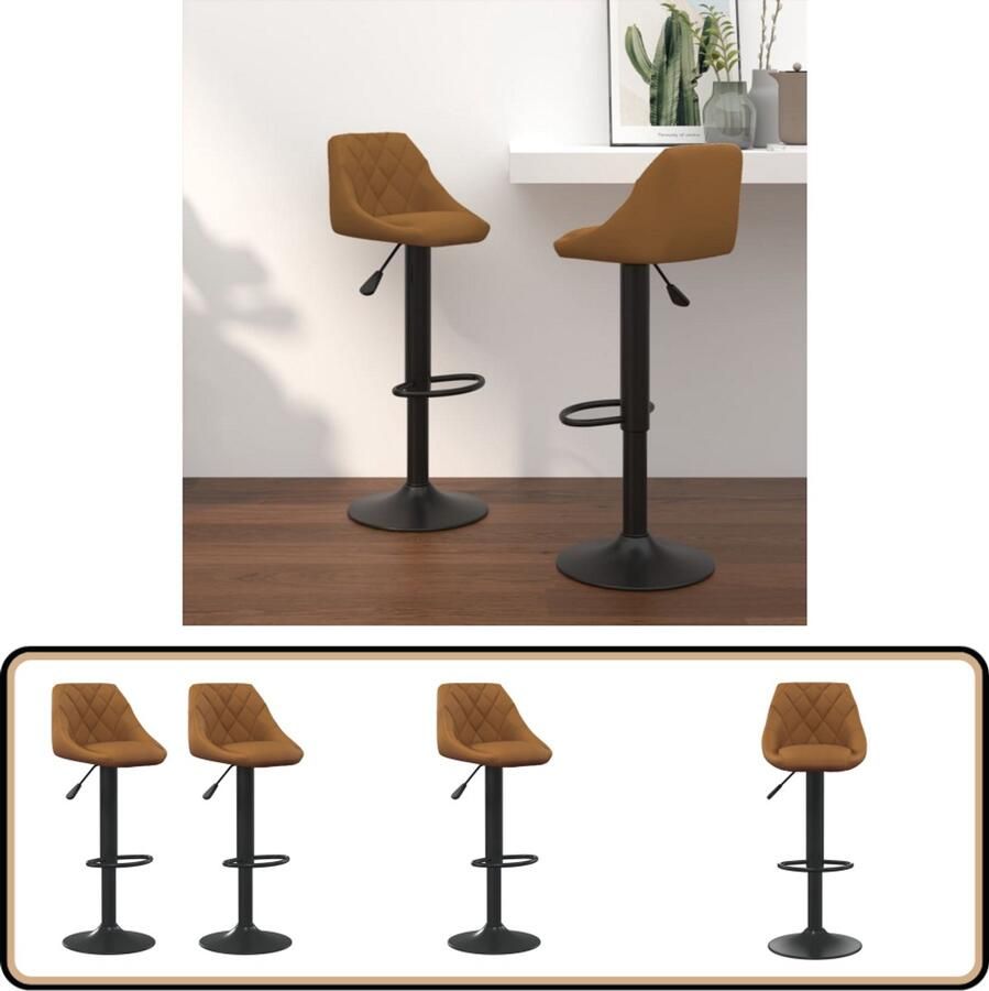 VidaXL Barkrukken Set van 2 Fluweel Bruin Barstoel Bruine Stoel Design Stoel Eetkamerstoelen Lounge Stoel