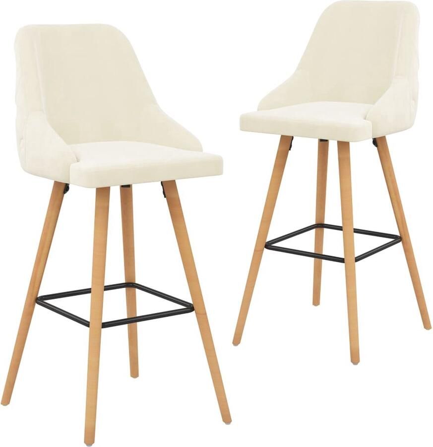 VidaXL Barkrukken Set van 2 Fluweel crèmekleurig Barstooi Lounge Stoel Kruk Eetkamerstoel Velvet Fauteuil Creme Meubels Scandinavische Stijl Basic Meubilair - Foto 3
