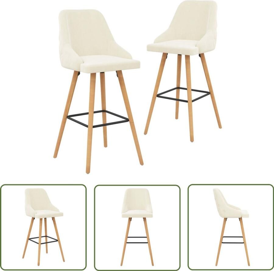 VidaXL Barkrukken Set van 2 Fluweel crèmekleurig Barstooi Lounge Stoel Kruk Eetkamerstoel Velvet Fauteuil Creme Meubels Scandinavische Stijl Basic Meubilair - Foto 2