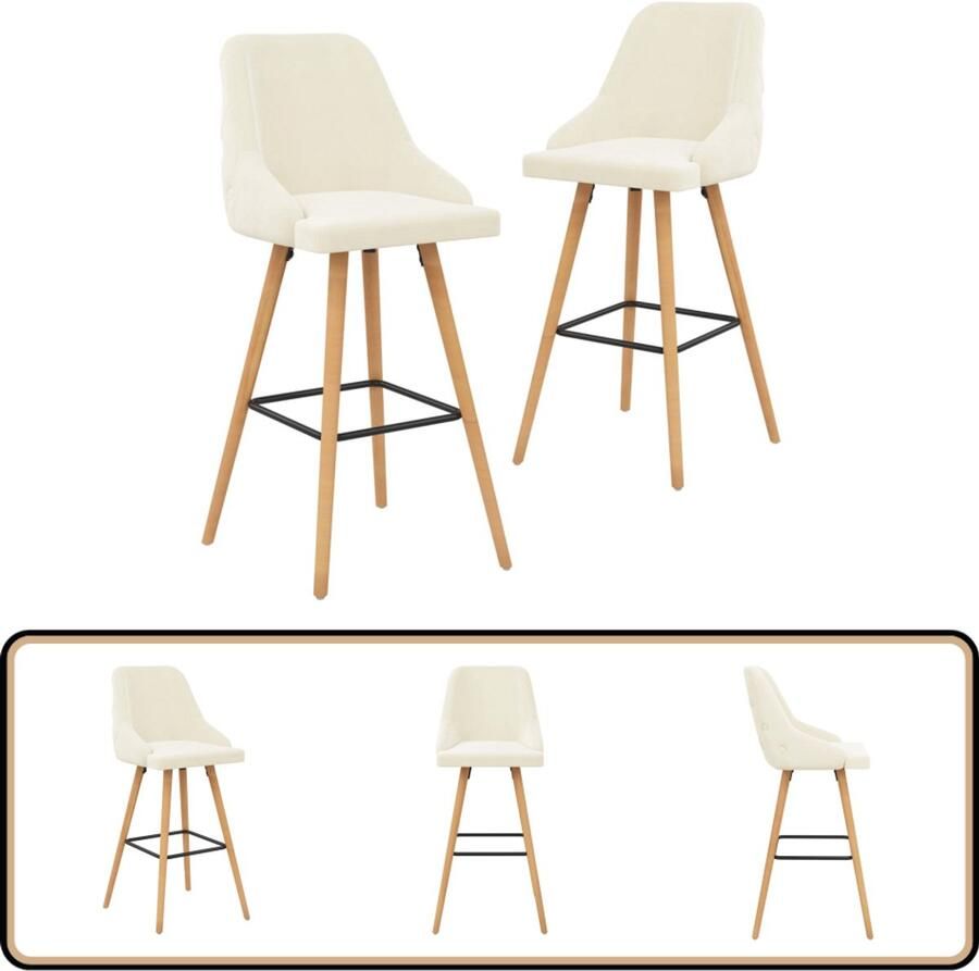 VidaXL Barkrukken Set van 2 Fluweel crèmekleurig Barstooi Lounge Stoel Kruk Eetkamerstoel Velvet Fauteuil Creme Meubels Scandinavische Stijl Basic Meubilair
