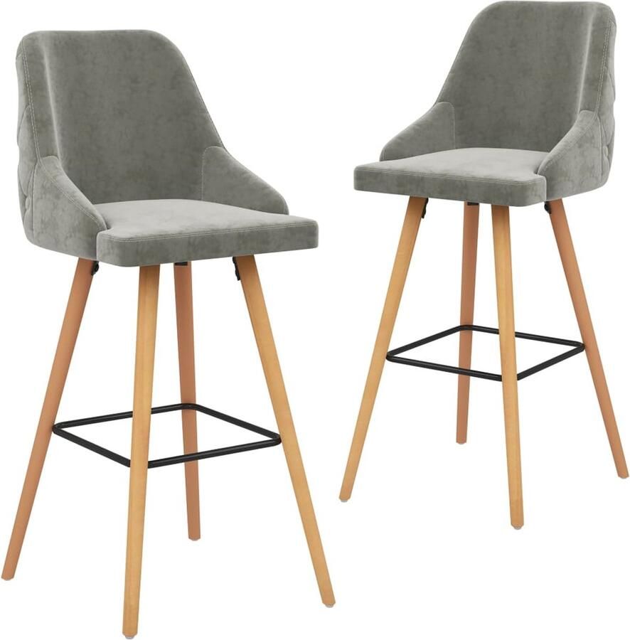 VidaXL Barkrukken Set van 2 Fluweel Lichtgrijs Barstühlen Eetkamerstoelen Lounge Stoel Velvet Meubels Grijze Stoel Modern Design Comfort Hoge Kwaliteit Barkrukken Set Binnenhuisdecoratie - Foto 2