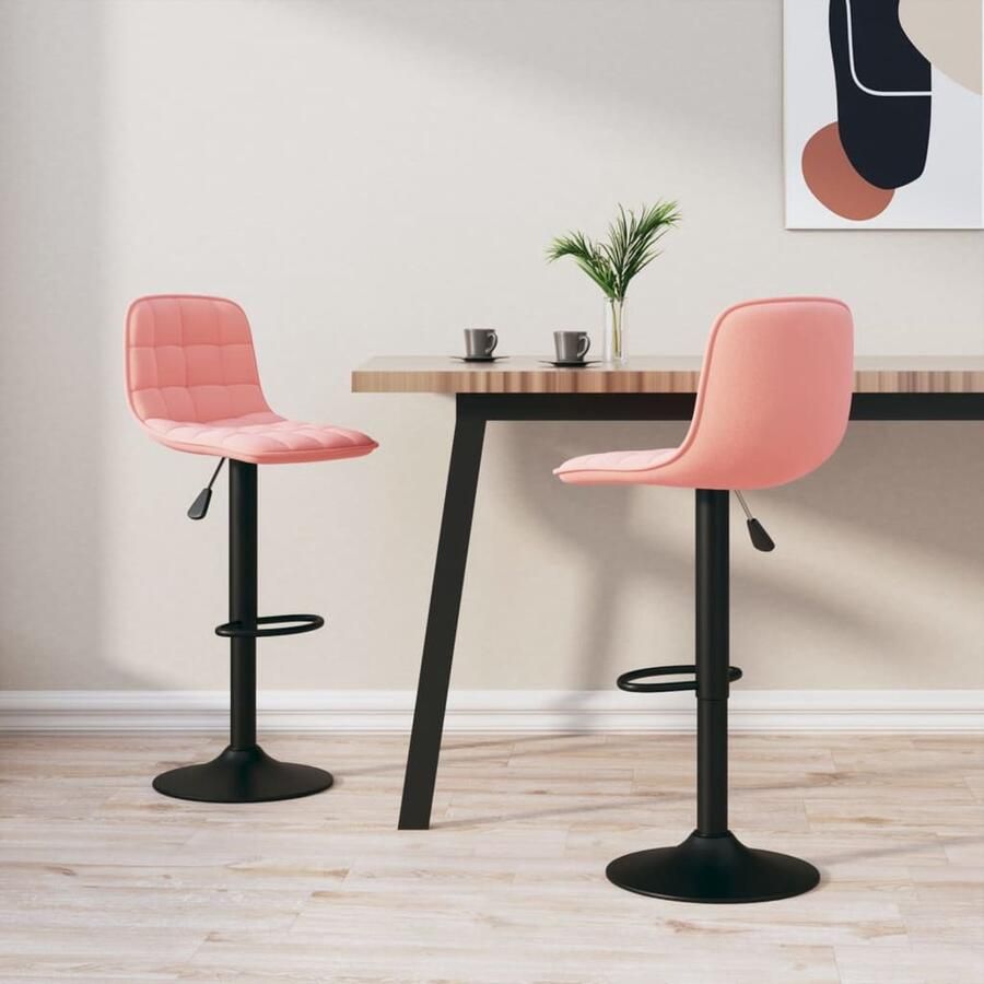 VidaXL Barkrukken Set van 2 Fluweel Roze Barstoel Velvet Stoel Rozerode Stoel Verhogbare Barstool Eetkamerstoel Lounge Stoel Keukenstoel Comfortabele Stoel Moderne Stoel Stijlvolle Stoel - Foto 2