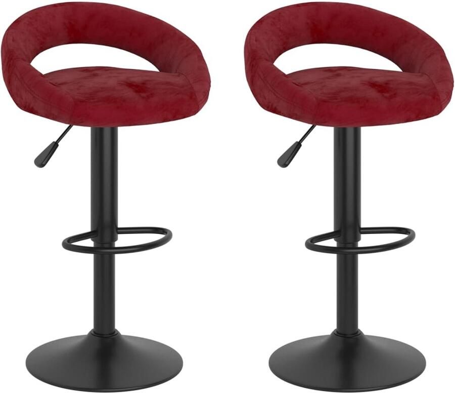 VidaXL Barkrukken Set van 2 Fluweel Wijnrood Barkrukken Eetkamerstoel Barstool Velvet Stoel Rode Stoel
