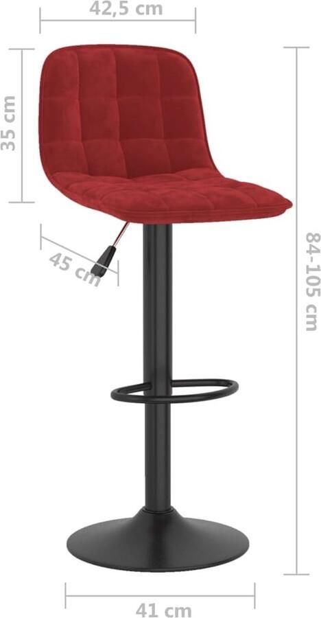 VidaXL Barkrukken Set van 2 Fluweel Wijnrood Barstoel Barkruk Stoel Krukje Lounge Stoel