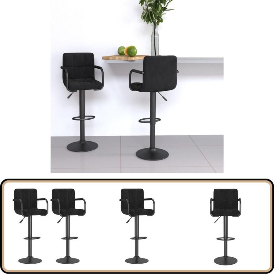 VidaXL Barkrukken Set van 2 Fluweel Zwart Barstoel Barkruk Eetkamerstoel Keukenstoel Design Stoel Zwarte Stoel Fluweel Stoel Gasveren Mechanisme Draaibare Stoel Adjustable Height Chair