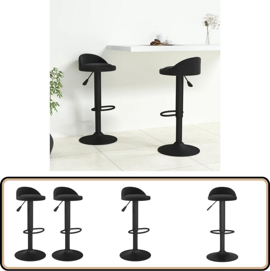 VidaXL Barkrukken Set van 2 Fluweel Zwart Barstoel Barkruk Eetkamerstoel Stoel Zwarte Stoel