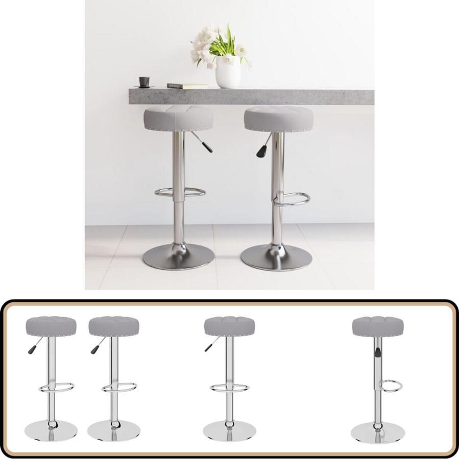 VidaXL Barkrukken Set van 2 Grijs Stof Barstoel Barkruk Keukenstoel Eetkamerstoel Stoffen Bank Grijze Bank Moderne Bank Comfortabele Stoel Hoge Stoel Draaibare Stoel Instelbare Hoogte Voetenbank