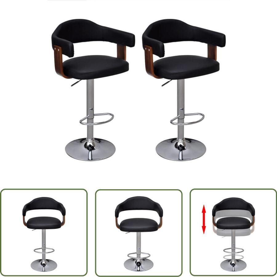 VidaXL Barkrukken Set van 2 Hout en Chroom Barstoelen Barkrukken Houten Stoel Zwarte Stoel Bruine Stoel Industriële Stoel Eetkamerstoel Hoge Stoel Verstelbare Stoel Draaibare Stoel