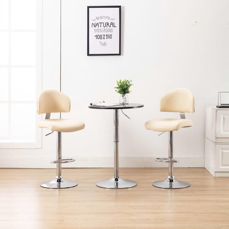 VidaXL Barkrukken Set van 2 Kunstleer Crème Barstoel Barkruk Keukenstoelen Eetkamerstoelen Lounge Stoel Creme Kleur Kunstleder Gasveren Hoog Instelbaar Robuust - Foto 3