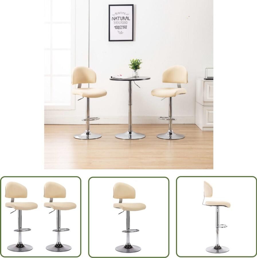 VidaXL Barkrukken Set van 2 Kunstleer Crème Barstoel Barkruk Keukenstoelen Eetkamerstoelen Lounge Stoel Creme Kleur Kunstleder Gasveren Hoog Instelbaar Robuust - Foto 2