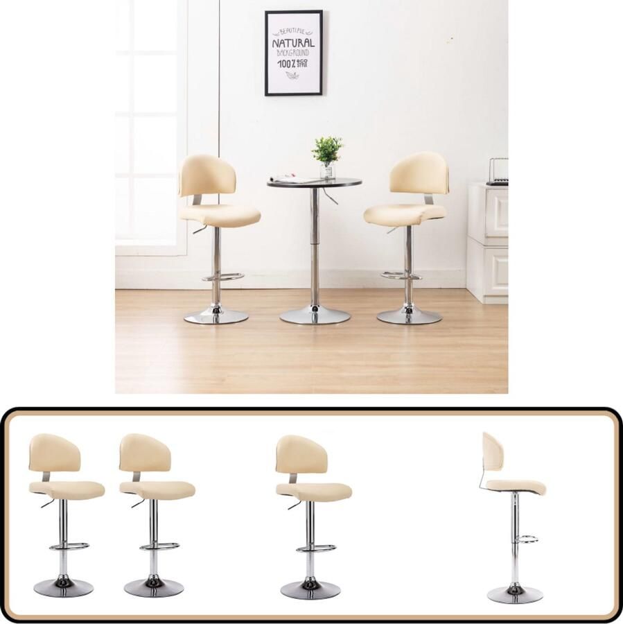 VidaXL Barkrukken Set van 2 Kunstleer Crème Barstoel Barkruk Keukenstoelen Eetkamerstoelen Lounge Stoel Creme Kleur Kunstleder Gasveren Hoog Instelbaar Robuust
