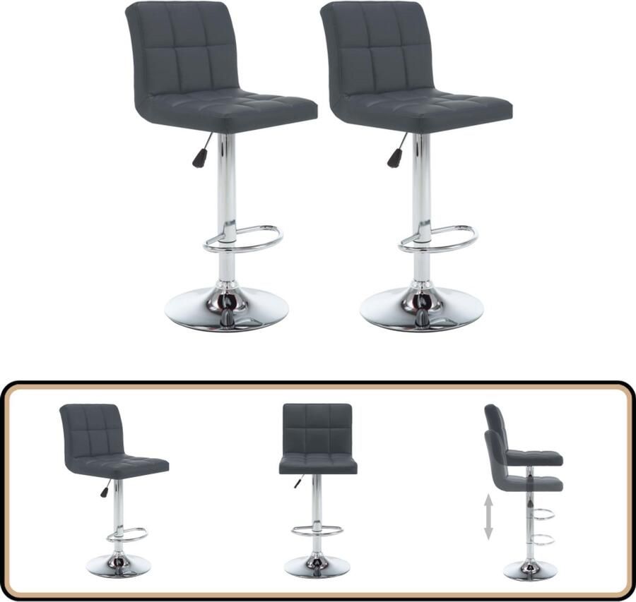 VidaXL Barkrukken Set van 2 Kunstleer Grijs Barstoelen Barkrukken Keukenstoel Eetkamerstoel Design Stoel Grijze Stoel Kunstleder Stoel Verstelbare Stoel Hoge Stoel Set Van 2 Stoelen