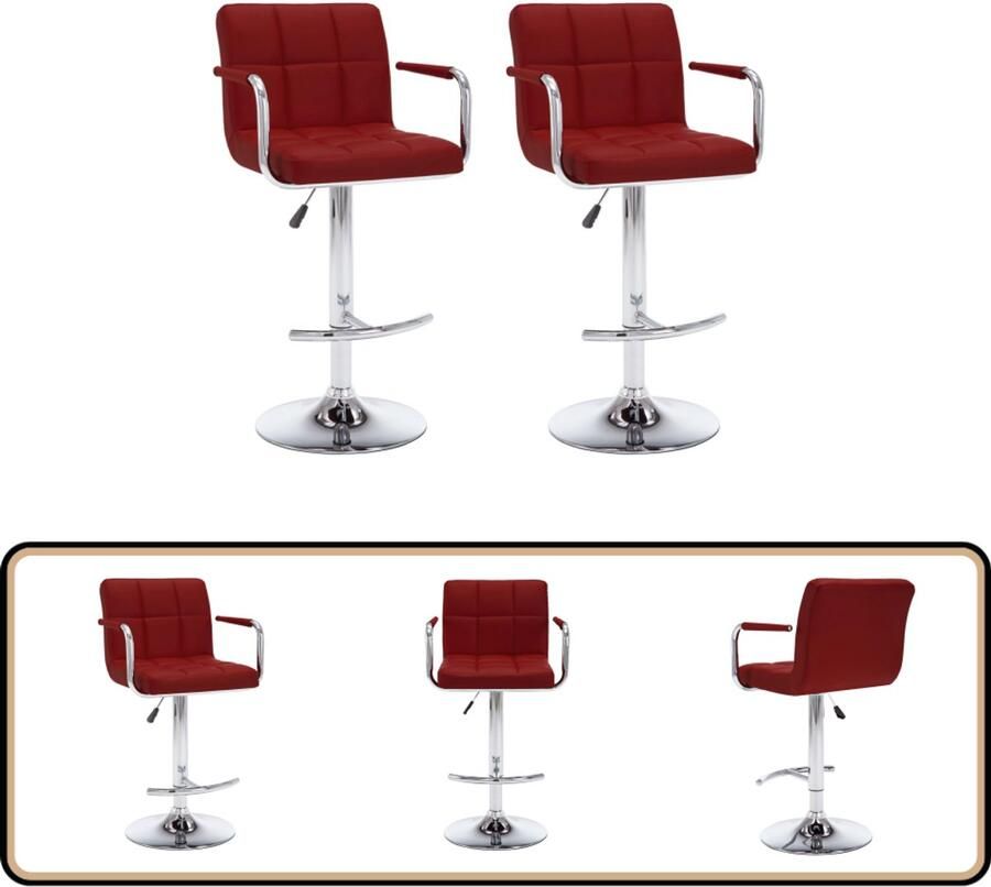 VidaXL Barkrukken Set van 2 Kunstleer Wijnrood Barstoelen Barkrukken Stoelen Design Meubels Kunstleder Rode Stoelen Hoge Stoelen Adjustable Height Chairs