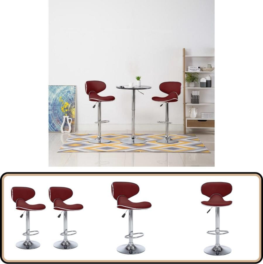 VidaXL Barkrukken Set van 2 Kunstleer Wijnrood Barstühlen Keukenstoelen Eetkamerstoelen Krukjes Rode Meubels