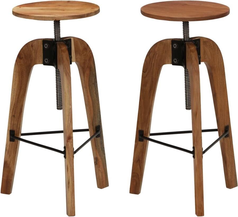 VidaXL Barkrukken Set van 2 massief acaciahout Houten Barstoelen Barkrukken Barstühlen Acacia Meubels Dining Chairs Kitchen Stools Adjustable Height Stool - Foto 2