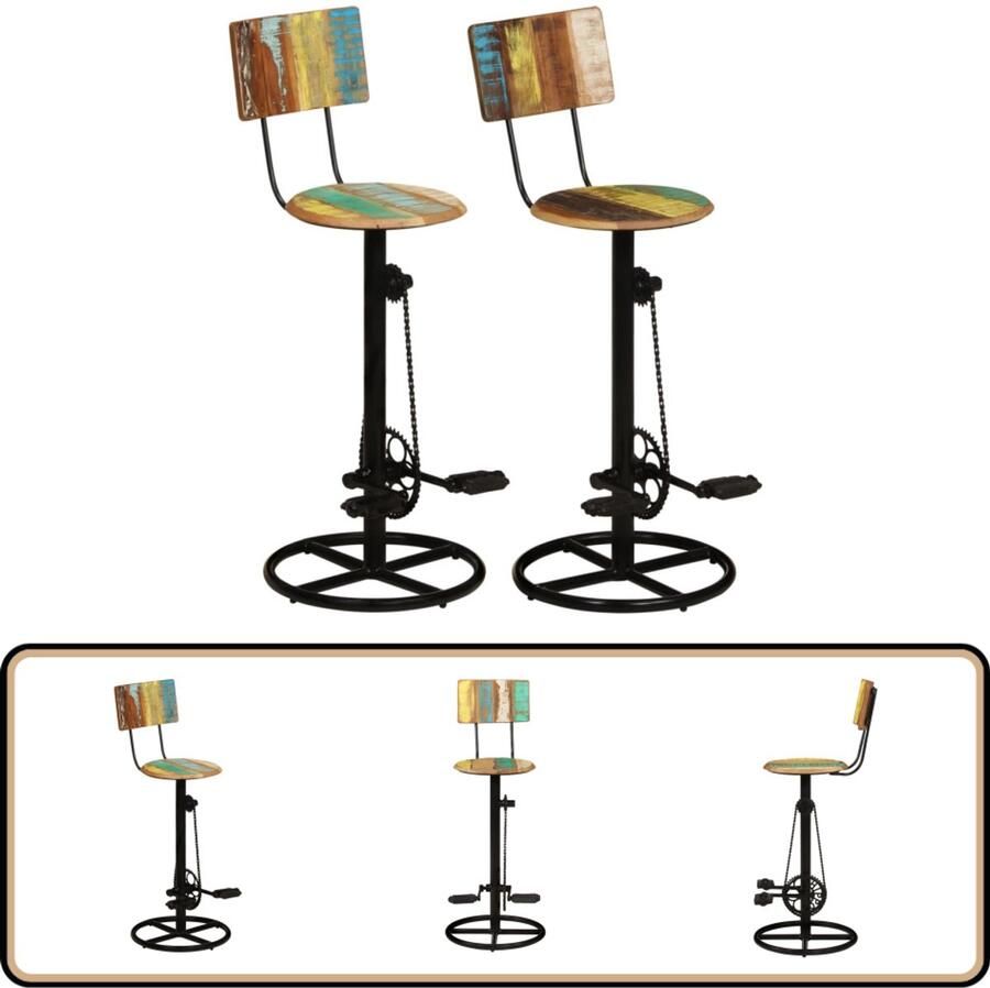 VidaXL Barkrukken Set van 2 Massief gerecycled hout Barstoelen Barkrukken Vintage Stoelen Industriële Stoelen Retro Stoelen