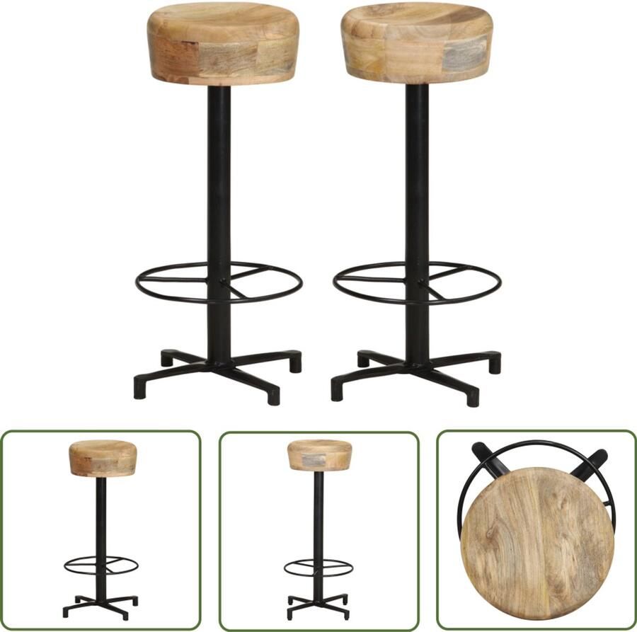 VidaXL Barkrukken Set van 2 Massief Mangohout Barkrukken Mangohout Barkrukken Eetkamerstoelen Stoelen Meubels Woonkamermeubilair Design Stoelen Vintage Stoelen