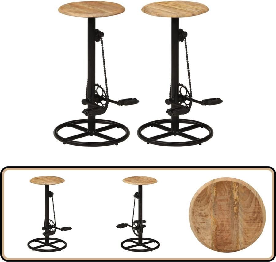 VidaXL Barkrukken set van 2 massief mangohout Barstoel Bruine Barstoel Mangohouten Barstoel Industriele Barstoel Stoere Barstoel Design Barstoel Set Van 2 Barstoelen - Foto 2
