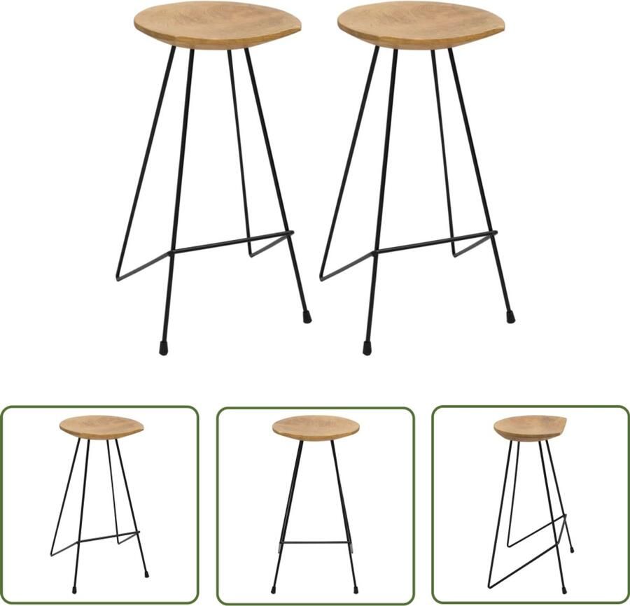 VidaXL Barkrukken Set van 2 Massief Teakhout Krukken Teakhout Barkrukken Stoelen Keukenbar Eetkamer Design Vintage Rustic