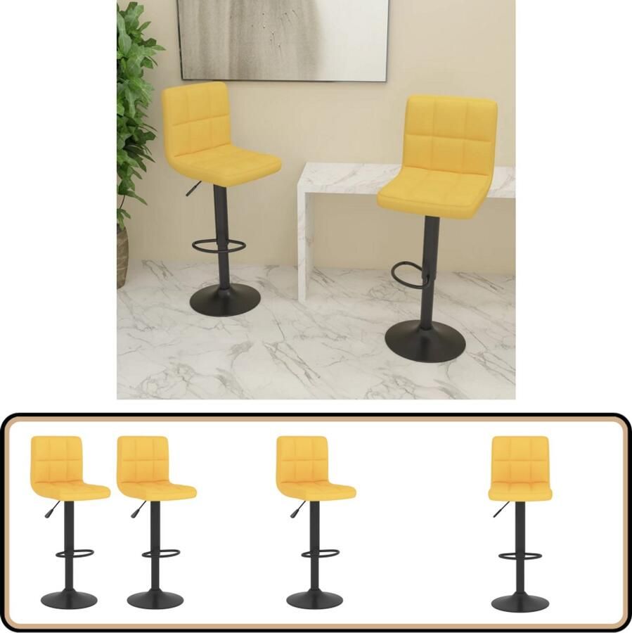 VidaXL Barkrukken Set van 2 Mosterdgeel Stof Barstooi Barkrukken Stoffen Barkrukken Mustardgele Barkrukken Draaibare Barkrukken Hoogteverstelbare Barkrukken Eetkamerstoel Keukenstoel Barstool Dining Chair Kitchen Chair