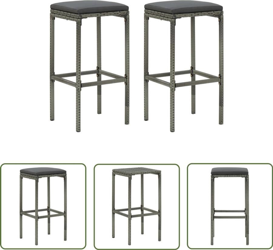 VidaXL Barkrukken Set van 2 Poly Rattan Grijs Barstoelen Barkrukken Buitenmeubilair Tuinmeubels Bistro Stoelen Eetkamerstoelen Lounge Meubels Kunststof Meubel