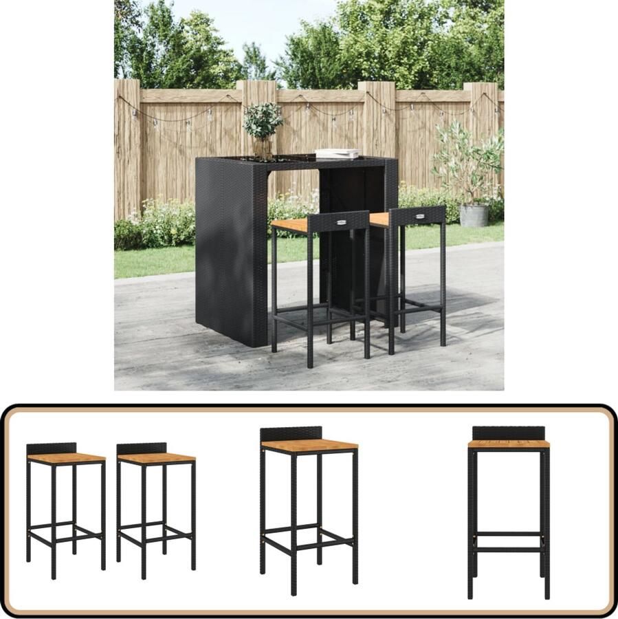 VidaXL Barkrukken Set van 2 Poly Rattan Zwart Barstoelen Barkrukken Eetkamerstoelen Outdoor Stoelen Zwarte Stoelen Poly Rattan Meubels Kunststof Stoelen