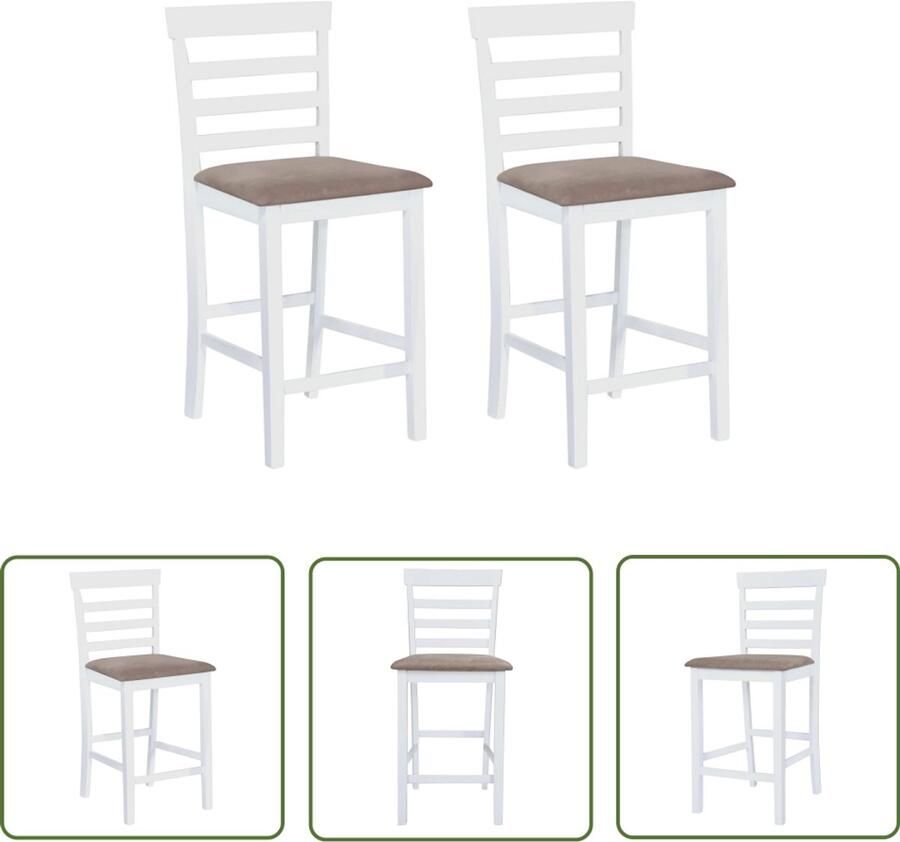 VidaXL Barkrukken Set van 2 Stof Wit en Bruin Barstoel Barkruk Keukenkamer Landelijke Stijl Houten Stoel Witte Stoel Set Van 2 Comfort Design Ruime Zitzitting